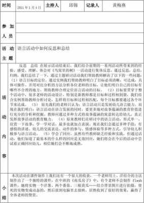 语言领域活动记录表（语言领域活动展示）