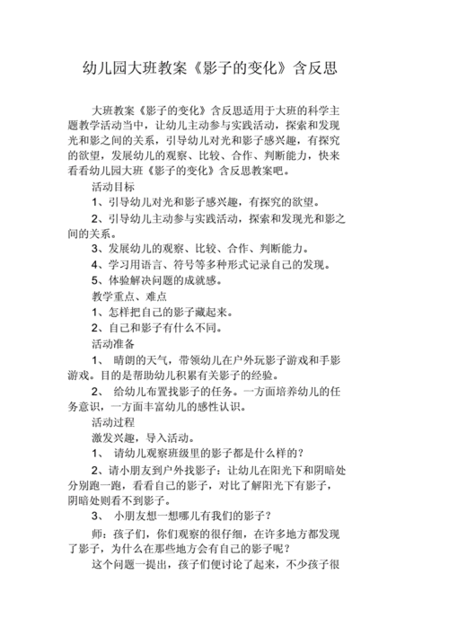 大班语言诗歌影子教案（大班语言诗歌影子教案反思）