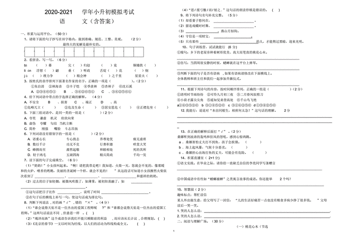 小升初语言运用（小升初语文必考题型2021应用题）